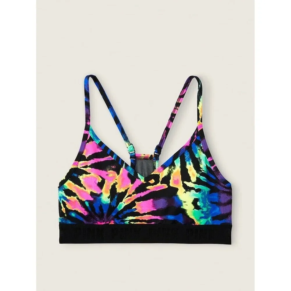 Vs Victorias Secret Pink Ultimate Lightly Lined Sport Bra Top Rainbow Tie Dye XL - Picture 5 of 7